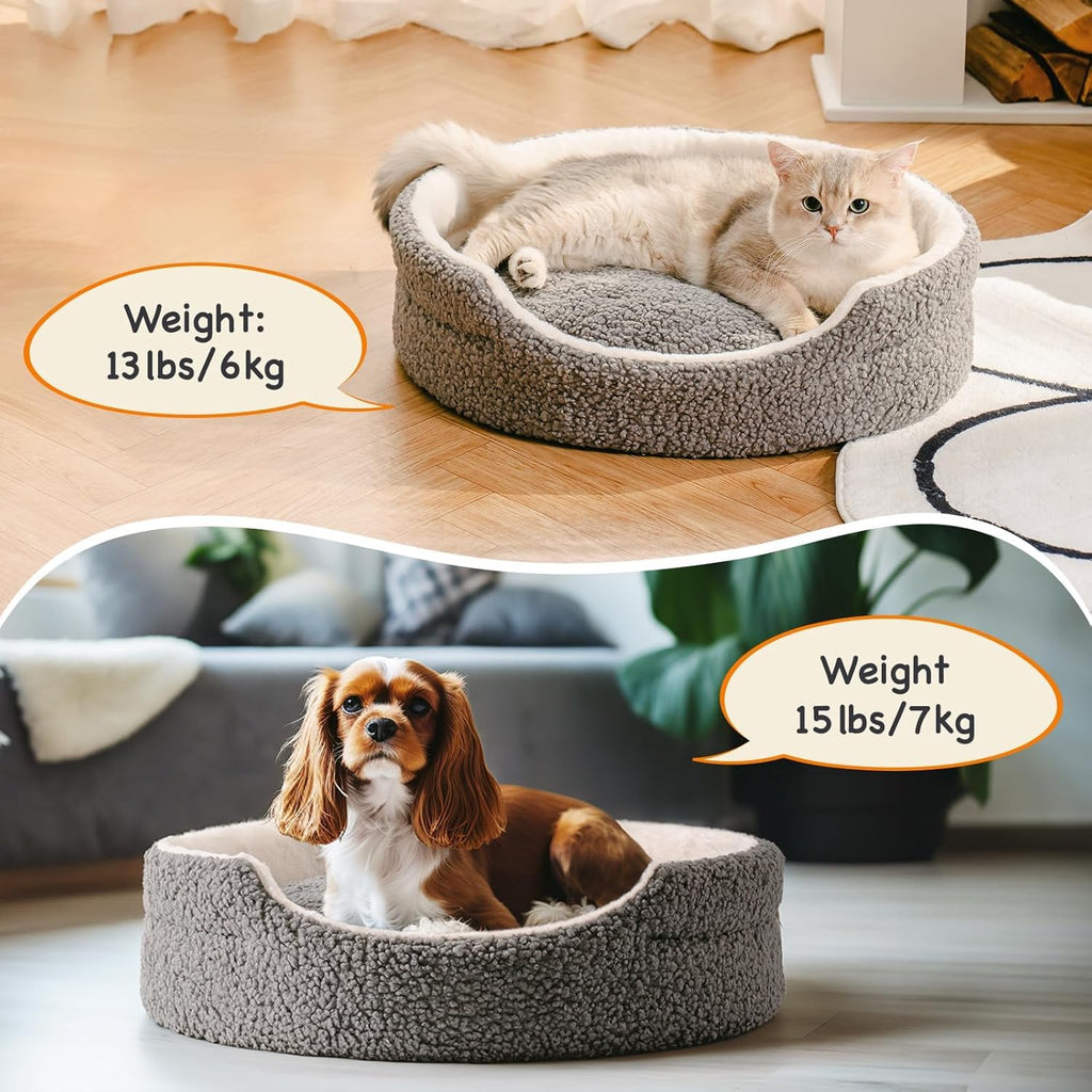 Mewoo Washable Pet Bed For Small Dogs & Cats - 23x23x7 Inch Orthopedic Dog Bed With Non-Slip Bottom, Plush Round Bed For Puppies & Indoor Kittens, Grey