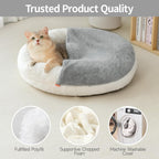 MEWOOFUN Cozy Enclosed Cat Bed Cave with Blanket – Washable, Non-Slip Pet Bed for Cats & Small Dogs (22” x 22”, White)