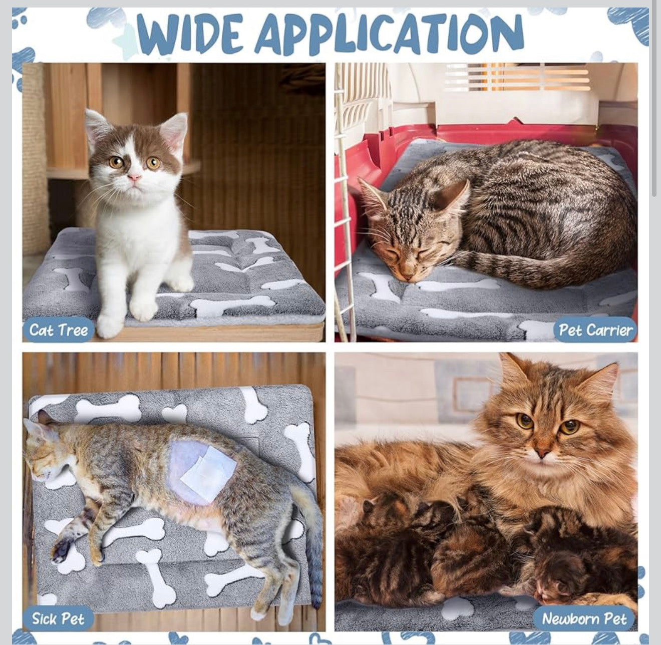 Self-Warming Cat Bed -Soft Washable Pet Mat for Cats & Dogs