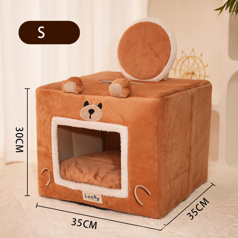 Self-Warming Cat House Bed – Washable Indoor Pet Tent Cave for Cats & Small Dogs