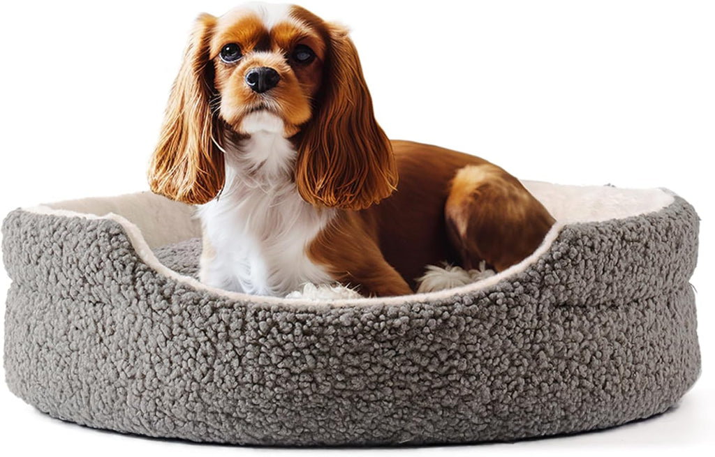 Mewoo Washable Pet Bed For Small Dogs & Cats - 23x23x7 Inch Orthopedic Dog Bed With Non-Slip Bottom, Plush Round Bed For Puppies & Indoor Kittens, Grey