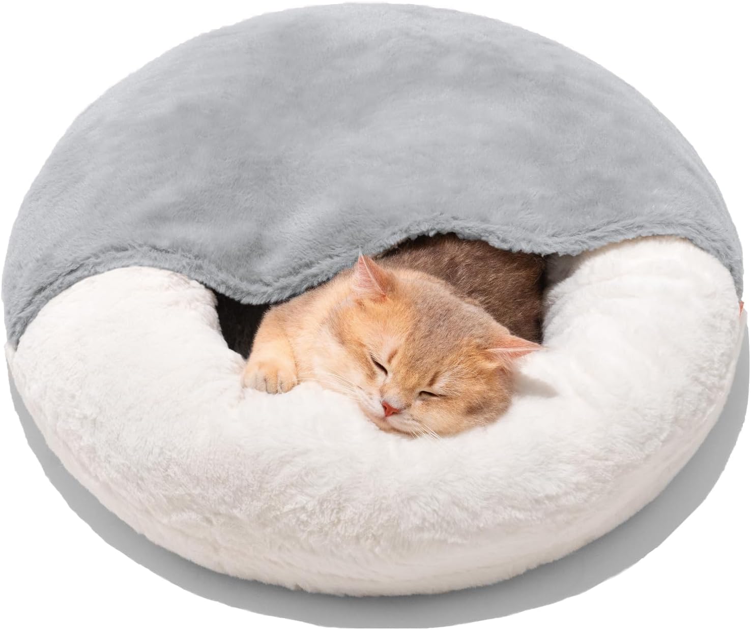 MEWOOFUN Cozy Enclosed Cat Bed Cave with Blanket – Washable, Non-Slip Pet Bed for Cats & Small Dogs (22” x 22”, White)
